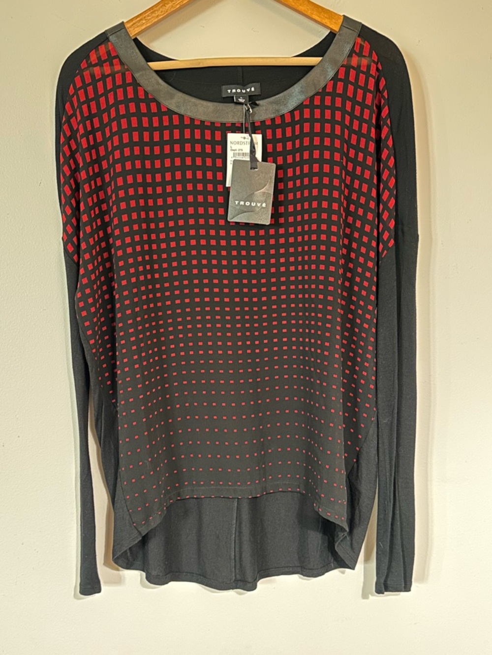 Trouvé Black Long-Sleeve Top with Red Grid Print